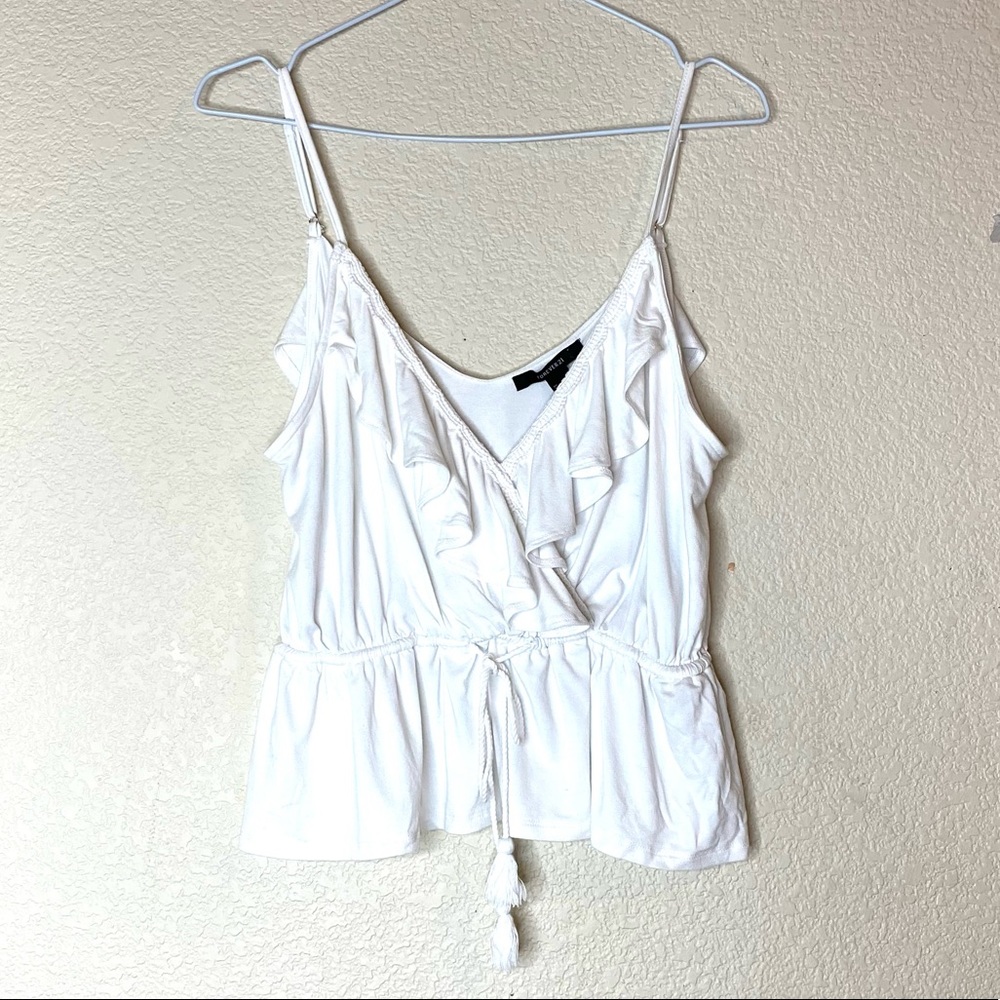 Forever 21 White Ruffled Tank Medium
